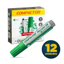 Marcador Quadro Branco Compactor QB Recarregável Verde com 12 Unidades