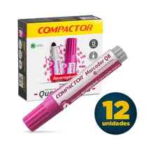 Marcador Quadro Branco Compactor QB Recarregável Rosa com 12 Unidades