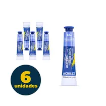 Tinta Acrílica Bisnaga 20ml Acrilex Acrilic Colors Azul Hortênsia 306 com 06 Unidades