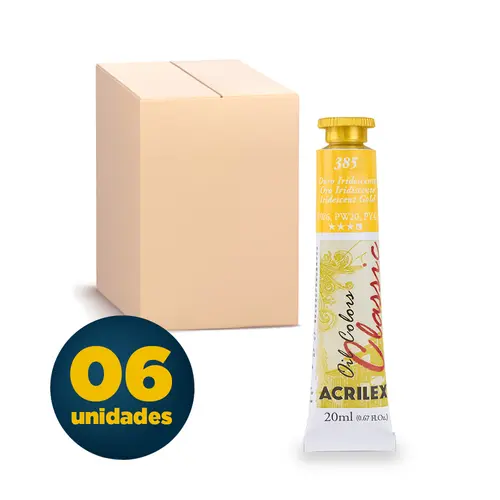 Tinta Óleo Bisnaga 20ml Acrilex Oil Colors Metálico Ouro 385 com 06 Unidades