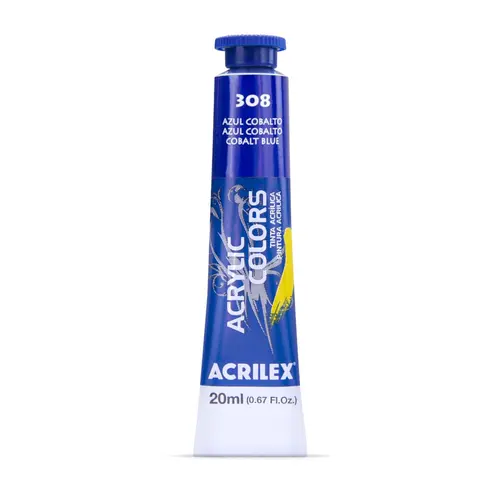 Tinta Acrílica Bisnaga 20ml Acrilex Acrilic Colors Azul Cobalto 308 com 06 Unidades