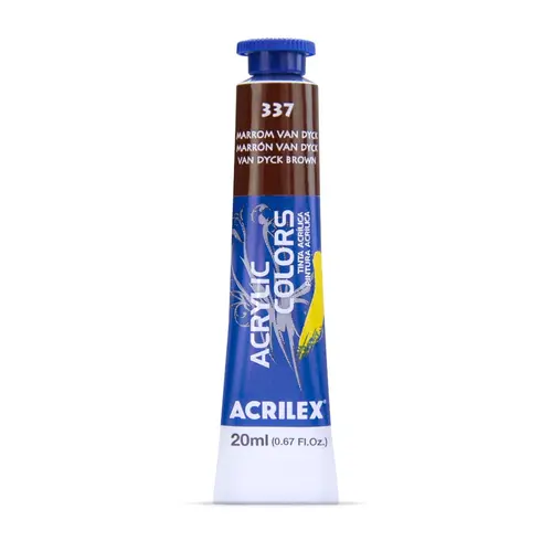 Tinta Acrílica Bisnaga 20ml Acrilex Acrilic Colors Marrom Van Dyck 337 com 06 Unidades