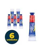 Tinta Acrílica Bisnaga 20ml Acrilex Acrilic Colors Vermelho Claro 350 com 06 Unidades