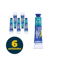 Tinta Acrílica Bisnaga 20ml Acrilex Acrilic Colors Azul Turquesa 363 com 06 Unidades