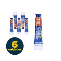 Tinta Acrílica Bisnaga 20ml Acrilex Acrilic Colors Carmim 379 com 06 Unidades