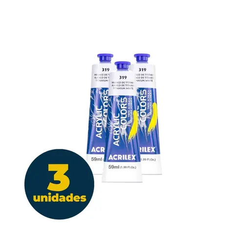Tinta Acrílica Bisnaga 59ml Acrilex Acrilic Colors Branco de Titânio 319 com 03 Unidades