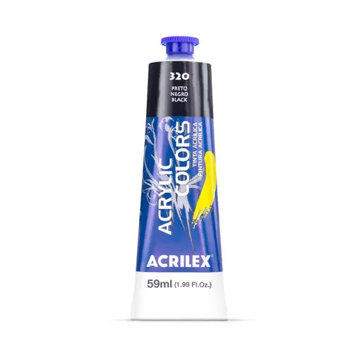 Tinta Acrílica Bisnaga 59ml Acrilex Acrilic Colors Preto 320 com 03 Unidades