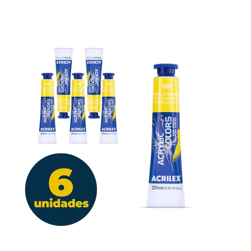 Tinta Acrílica Bisnaga 20ml Acrilex Acrilic Colors Metálico Ouro 385 com 06 Unidades