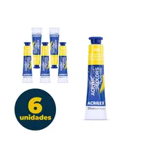 Tinta Acrílica Bisnaga 20ml Acrilex Acrilic Colors Metálico Ouro 385 com 06 Unidades
