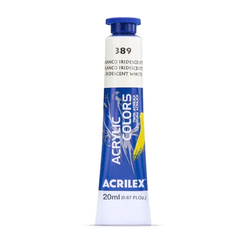 Tinta Acrílica Bisnaga 20ml Acrilex Acrilic Colors Metálica Branco 389 com 06 Unidades