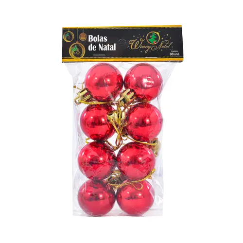 BOLA DECORATIVA 03CM C/08UN NATAL BRILHANTE VERMELHA
