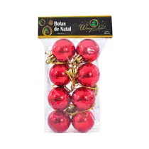 BOLA DECORATIVA 03CM C/08UN NATAL BRILHANTE VERMELHA