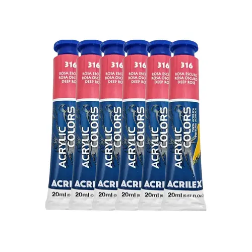 Tinta Acrílica Bisnaga 20ml Acrilex Acrilic Colors Rosa Escuro 316 com 06 Unidades