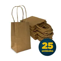Sacola Papel Kraft Mini 9,5cmx7,5cmx15cm Lisa Natural com 25 Unidades