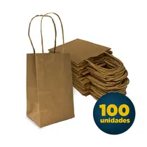 Sacola Papel Kraft Mini 9,5cmx7,5cmx15cm Lisa Natural com 100 Unidades