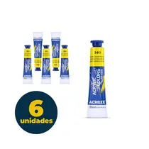 Tinta Acrílica Bisnaga 20ml Acrilex Acrilic Colors Amarelo Cadmio Claro 340 com 06 Unidades