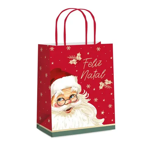 Sacola de Papel para Presente G 32cmx26,5cmx13cm Cromus Natalino com 10 Unidades