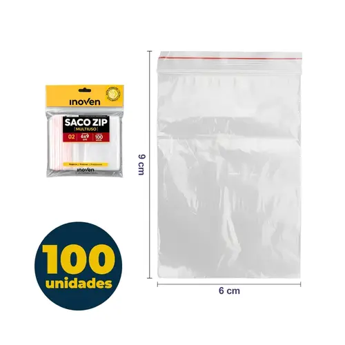 Saco Zip Multiuso 6cm x 8,5cm Transparente Liso Pacote com 100 Unidades