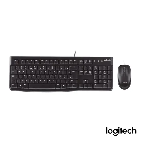 Kit Teclado e Mouse Com Fio Logitech MK120 Preto, Design Confortável, Durável e Resistente à Respingos