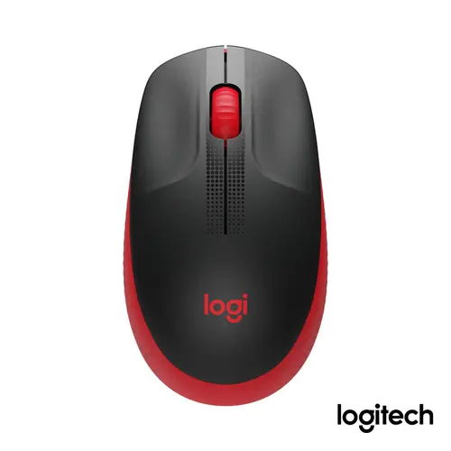 Mouse Sem Fio Logitech M190 Preto/Vermelho, Design Ambidestro, 1000DPI, Conexão USB e Pilha Inclusa