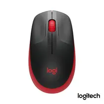 Mouse Sem Fio Logitech M190 Preto/Vermelho, Design Ambidestro, 1000DPI, Conexão USB e Pilha Inclusa