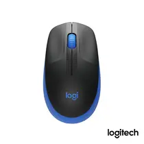 Mouse Sem Fio Logitech M190 Preto/Azul, Design Ambidestro, Conexão USB e Pilha Inclusa