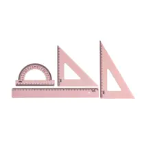 Kit Geométrico de 1º Grau 4 Peças Waleu Pastel Rosa com régua, esquadro e transferidor