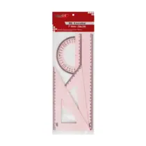 Kit Geométrico de 1º Grau 4 Peças Waleu Pastel Rosa com régua, esquadro e transferidor