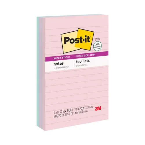 Recado Adesivo Removível 101mmx152mm Post-It 270 Folhas Pautadas Coleção Viajar 08 Blocos