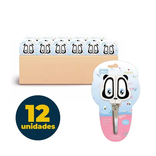 Tesoura Escolar 13cm Tilibra Panda com 12 Unidades