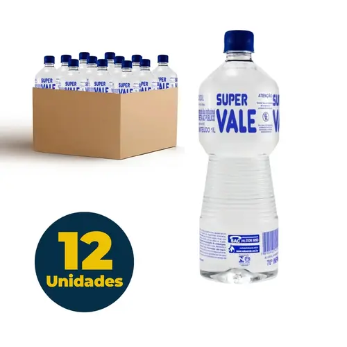 Álcool Líquido Etílico Hidratado 1 Litro 70° INPM Super Vale com 12 Unidades