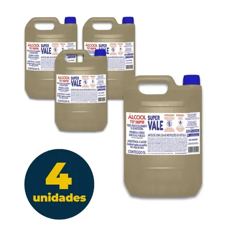Álcool Líquido Antisséptico 5 Litros 70° INPM Super Vale com 04 Unidades