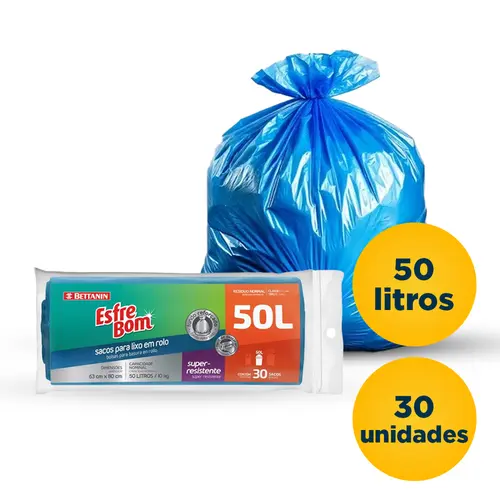 Saco para Lixo 50 Litros 63cmx80cm Rolo 30 Unidades Bettanin Esfrebom