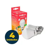Lâmpada de LED 9W Bulbo Branca Fria 6500K Superled Ourolux Com 4 Unidades
