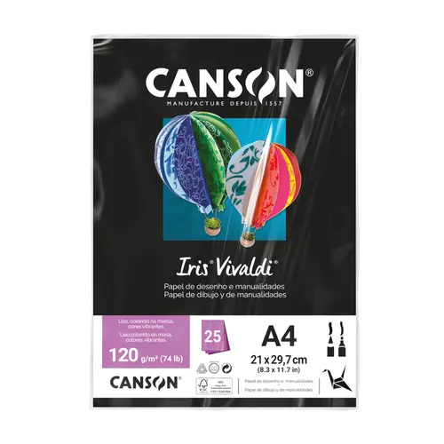 Papel A4 21cmx29,7cm 120g 25 Folhas Canson Iris Vivaldi Preto com 4 Pacotes