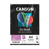 Papel A4 21cmx29,7cm 120g 25 Folhas Canson Iris Vivaldi Preto com 4 Pacotes