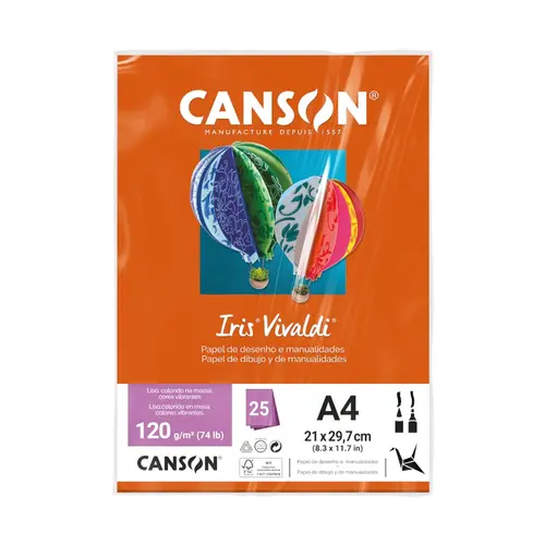 Papel A4 21cmx29,7cm 120g 25 Folhas Canson Iris Vivaldi Laranja com 4 Pacotes