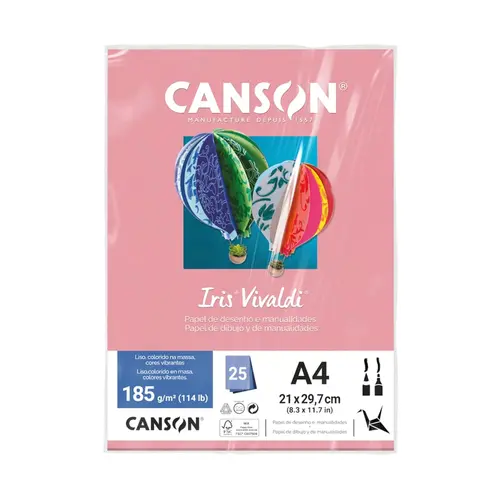Papel A4 21cmx29,7cm 185g 25 Folhas Canson Iris Vivaldi com 4 Pacotes