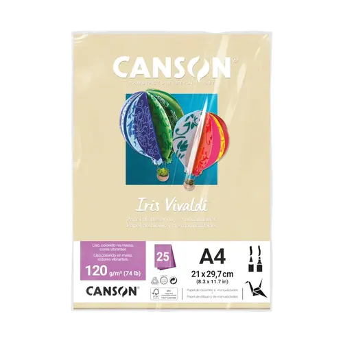 Papel A4 21cmx29,7cm 120g 25 Folhas Canson Iris Vivaldi Creme com 4 Pacotes