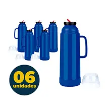 Garrafa Térmica Mor Use Bico Flip e Rolha 1 Litro Azul com 06 Unidades