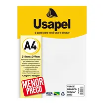 Papel Vergê 120g A4 210mmx297mm 50 Folhas Usapel Branco com 10 Unidades