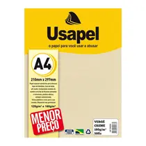Papel Vergê 180g A4 210mmx297mm 50 Folhas Usapel Creme com 10 Unidades