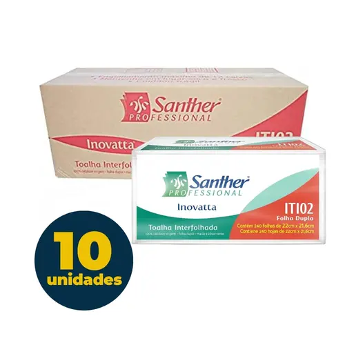 Toalha de Papel Branca 22cmx21,6cm 2400 Folhas Dupla Santher Inovatta