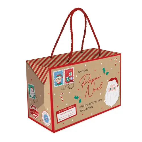 Caixa Presente com Alça P 23cmx10cmx14cm Cromus Prime Natal Polo Norte com 10 Unidades