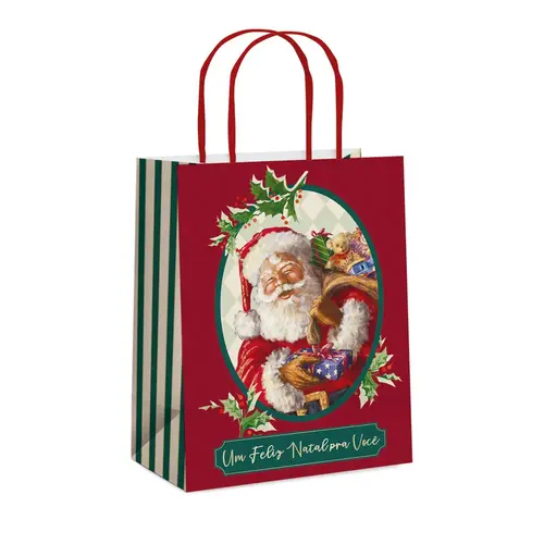 SACOLA PAPEL PRESENTE M 26CMX19,5CMX9,5CM CROMUS NOEL CARMIN 10 UN