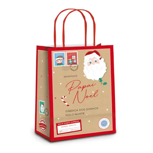 Sacola de Papel para Presente M 26cmx19,5cmx9,5cm Cromus Natal Pólo Norte com 10 Unidades