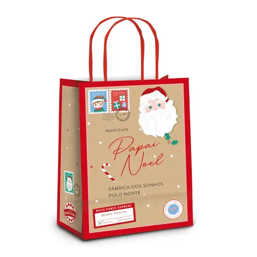 Sacola de Papel para Presente P 21,5cmx15cmx8cm Cromus Feliz Natal Pólo Norte com 10 Unidades