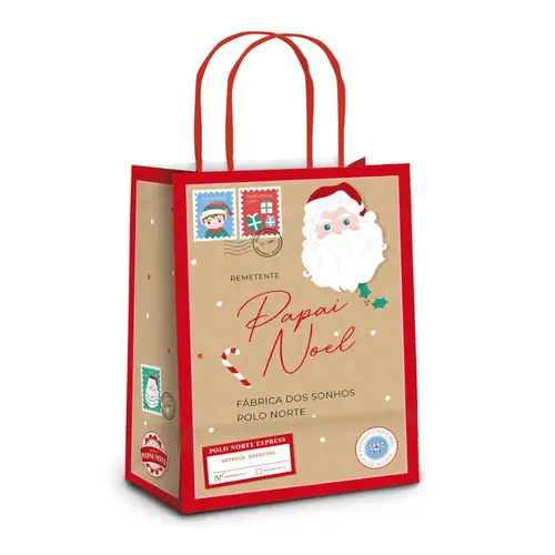 Sacola de Papel para Presente G 32cmx26,5cmx13cm Cromus Natal Polo Norte com 10 Unidades