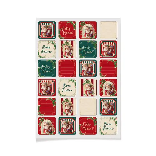 Cartela Adesiva com 48 Etiquetas Cromus Natal Noel Carmin Pacote com 12 Cartelas
