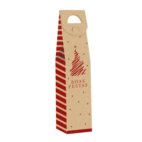 Caixa Presente para Bebida 39cmx8,5cmx8,5cm Cromus Vinho Lines Boas Festas com 10 Unidades